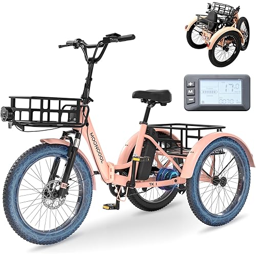 MOPHOTO Electric Tricycles for Adults, 3 Wheel E-Bike with 350W–750W Motor, Folding or Cruiser Frame, Multiple Speeds and Tire Sizes, UL Certified