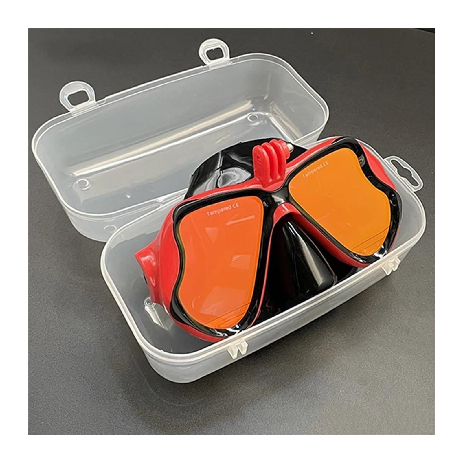 Kit de de Buceo Cómoda máscara de natación de Silicona con Espejo y Soporte para cámara para Gafas de Buceo GoPro para Adultos Buceo(Red 1)