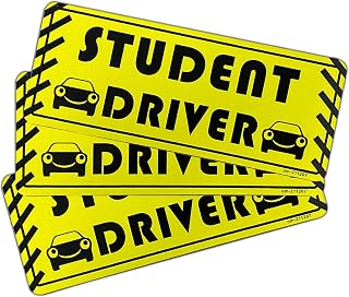 3Pack Magnet Student Driver Sign 10"×3.8" for Car, New Student Driver Sticker Safety Warning Black Yellow Reflective Signs Reusable Movable for New Driver