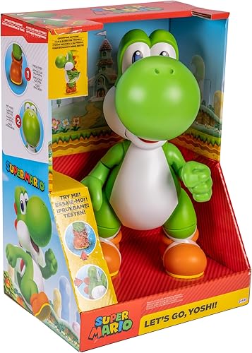 Miniatura 8 de Super Mario Let's Go, Yoshi! Figura de acción interactiva de 12 pulgadas de alto con más de 20 sonidos icónicos y música, con licencia