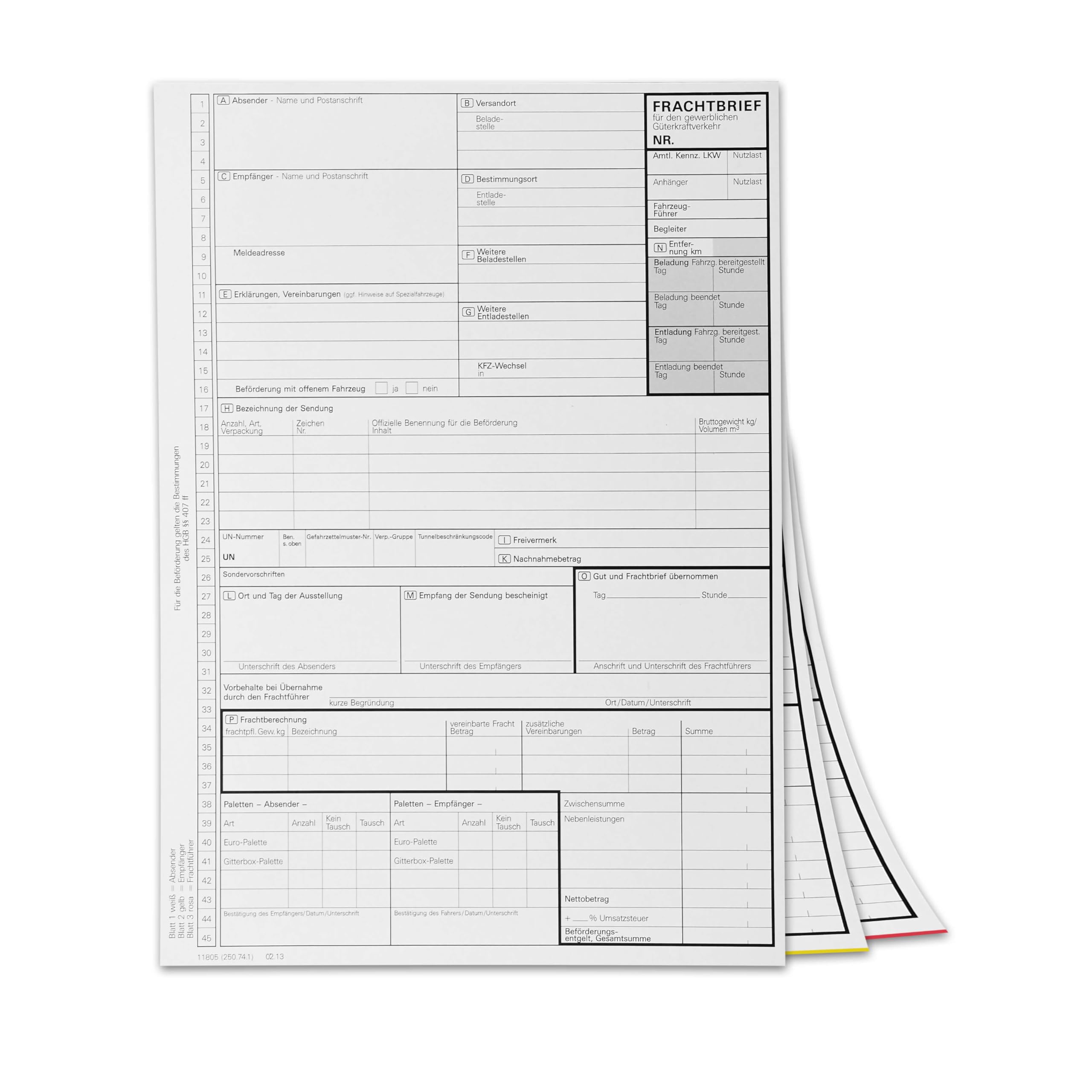 250 x Frachtbrief Einzelsatz 250741 national LKW/KVO Frachtbriefe für Laserdrucker