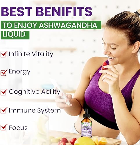 Miniatura 5 de Saglikli Gotas líquidas liposomales de Ashwagandha - 2000 mg con 7% de Withanólidos, suplemento de extracto de raíz de Ashwagandha con extracto de