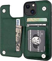 Vista 17 de ONETOP - Funda tipo cartera compatible con iPhone 13 con soporte para tarjetas, funda de piel sintética con ranuras para tarjetas, doble cierre Negro