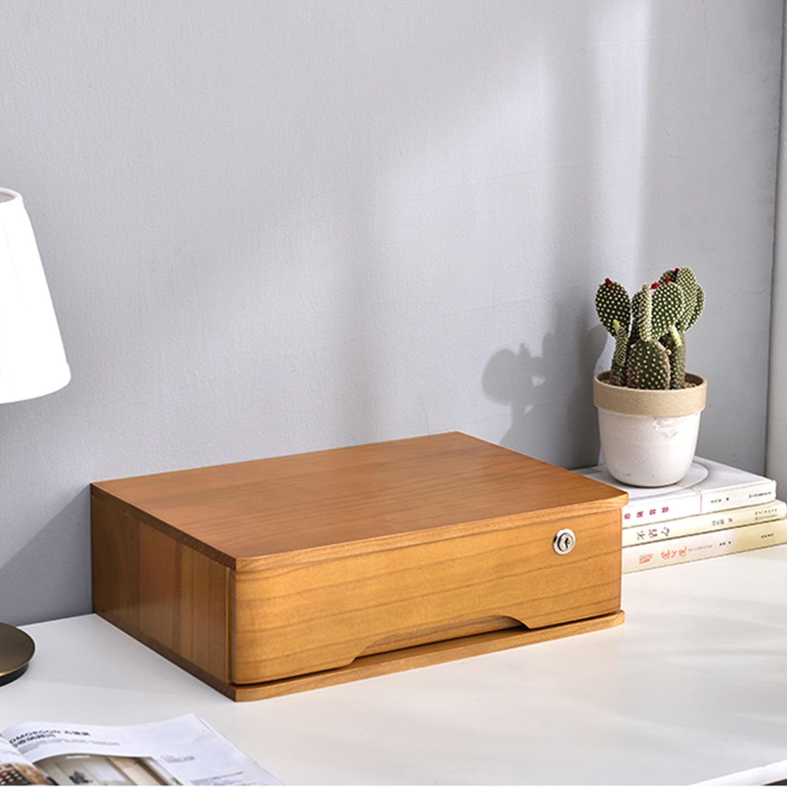 Stilvoller Schreibtisch-Aktenschrank aus Holz mit Schloss, Aufbewahrungsbox aus Massivholz für Bürobedarf und Kosmetik, 1 Schublade, praktischer Schreibtisch, ideal für Z