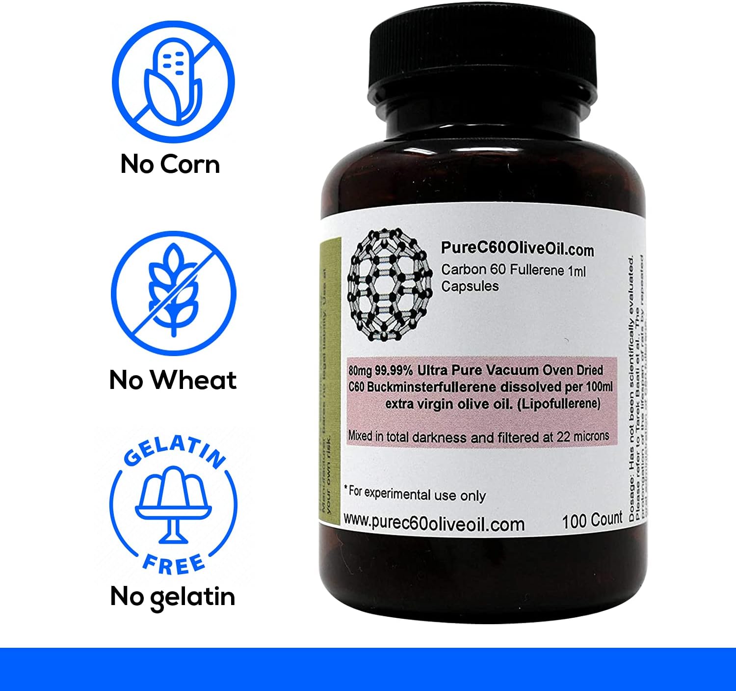 PureC60OliveOil C60 Organic Olive Oil Capsules Pills 100ml / 3.4 Fl Oz - 99.99% Carbon 60 Solvent Free 80mg - Food Grade - Carbon 60 Olive Oil - from The Leading Global Producer - Image 4