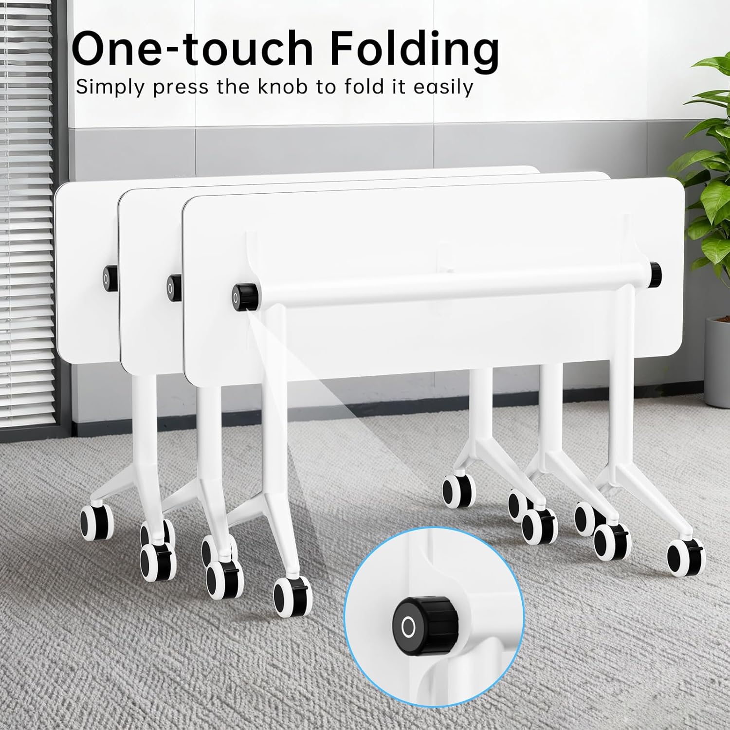 Heavy-Duty Folding Training Table on Locking Casters | Mobile Flip-Top Desk for Conferences, Training & Classrooms | Commercial, Portable (5PACK, 55in)