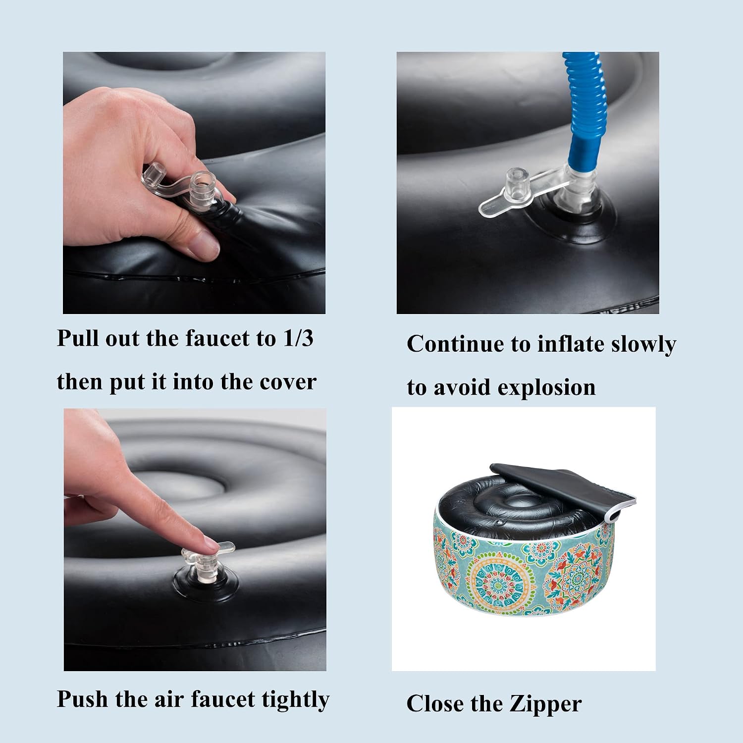 FUNHOME Inflatable Stool Ottoman Footrest with Handle D20 xH9-Cyan Circle image 5