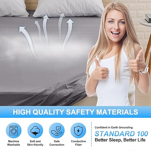 Miniatura 9 de Sábanas de tierra para tamaño King, sábanas bajeras de tierra para mejorar el sueño, mejor trabajo y ayudar con la ansiedad, algodón orgánico y