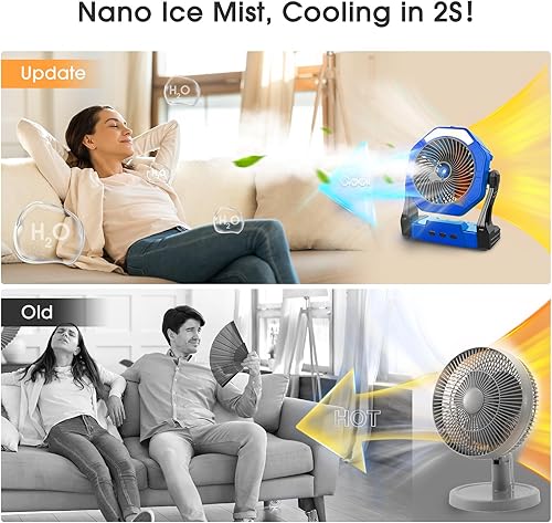 Miniatura 4 de Ausic Ventiladores portátiles de niebla para campamento, [máximo 35 horas de funcionamiento] Ventilador de refrigeración al aire libre para patios