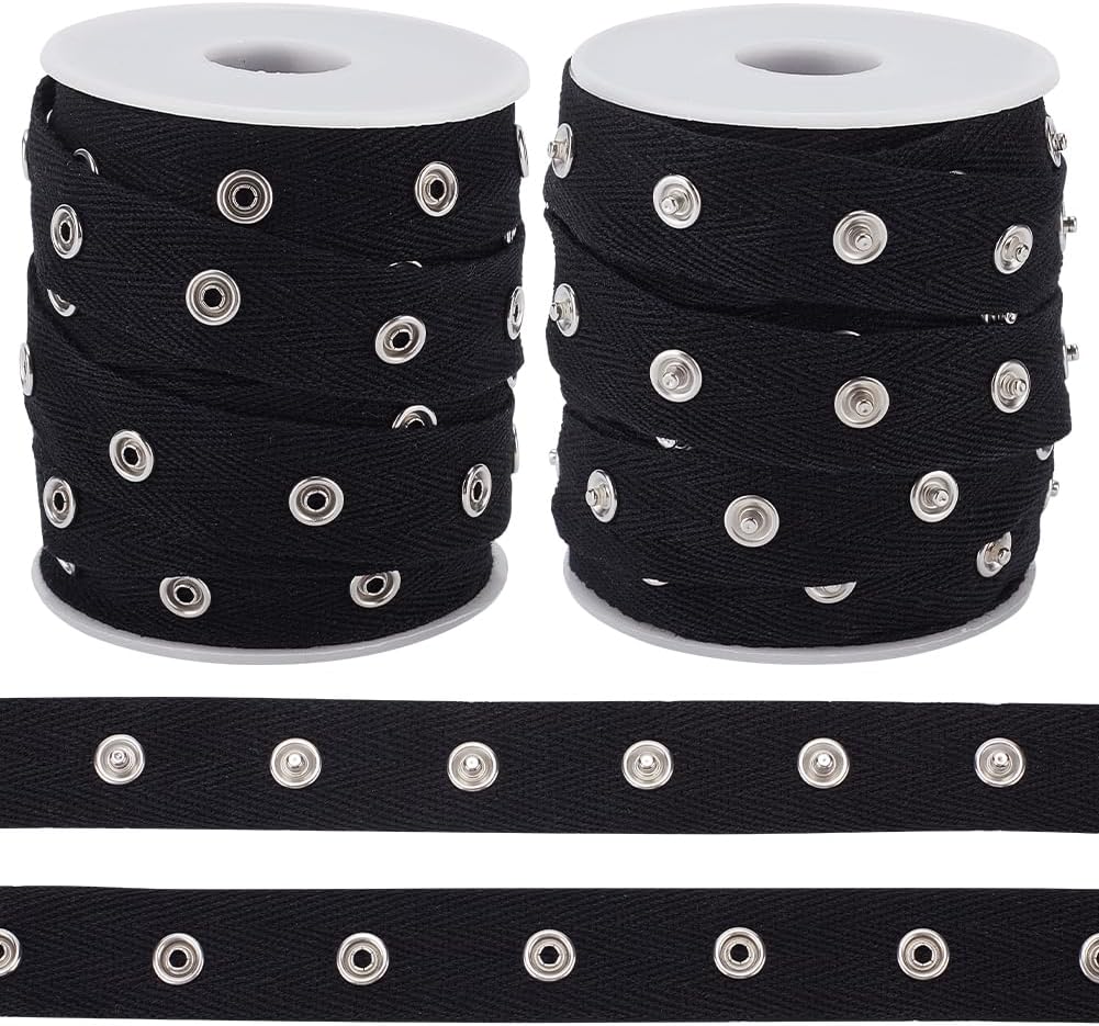 OLYCRAFT 9.1m/10 Yards Black Snap Tape for Sewing 0.8 Inch Wide Snap Button Tape Cotton Crafts Metal Snap Tape Trim Snaps for Sewing Fastener Button Twill Tape Ribbons for Clothes DIY Sewing Crafts