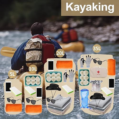 Miniatura 5 de Bolsas secas ligeras impermeables para kayak, 5L10L20L35L, saco seco impermeable para viajes, barco, campamento, playa (azul, 10 L)