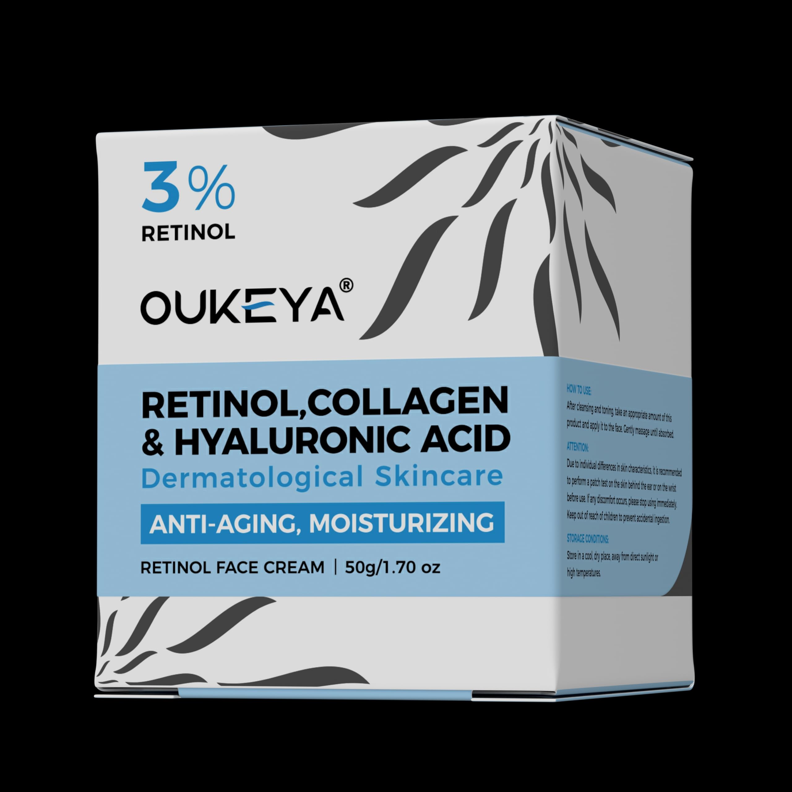 OUKEYA Krem Przeciwstarzeniowy do Twarzy - 3% Retinol + 5% Niacynamid & Kwas Hialuronowy - Intensywna Kuracja na Głębokie Zmarszczki, Ciemne Plamy i Suchą Skórę - Efekt Liftingu i Nawilżenia, 2 x 50g