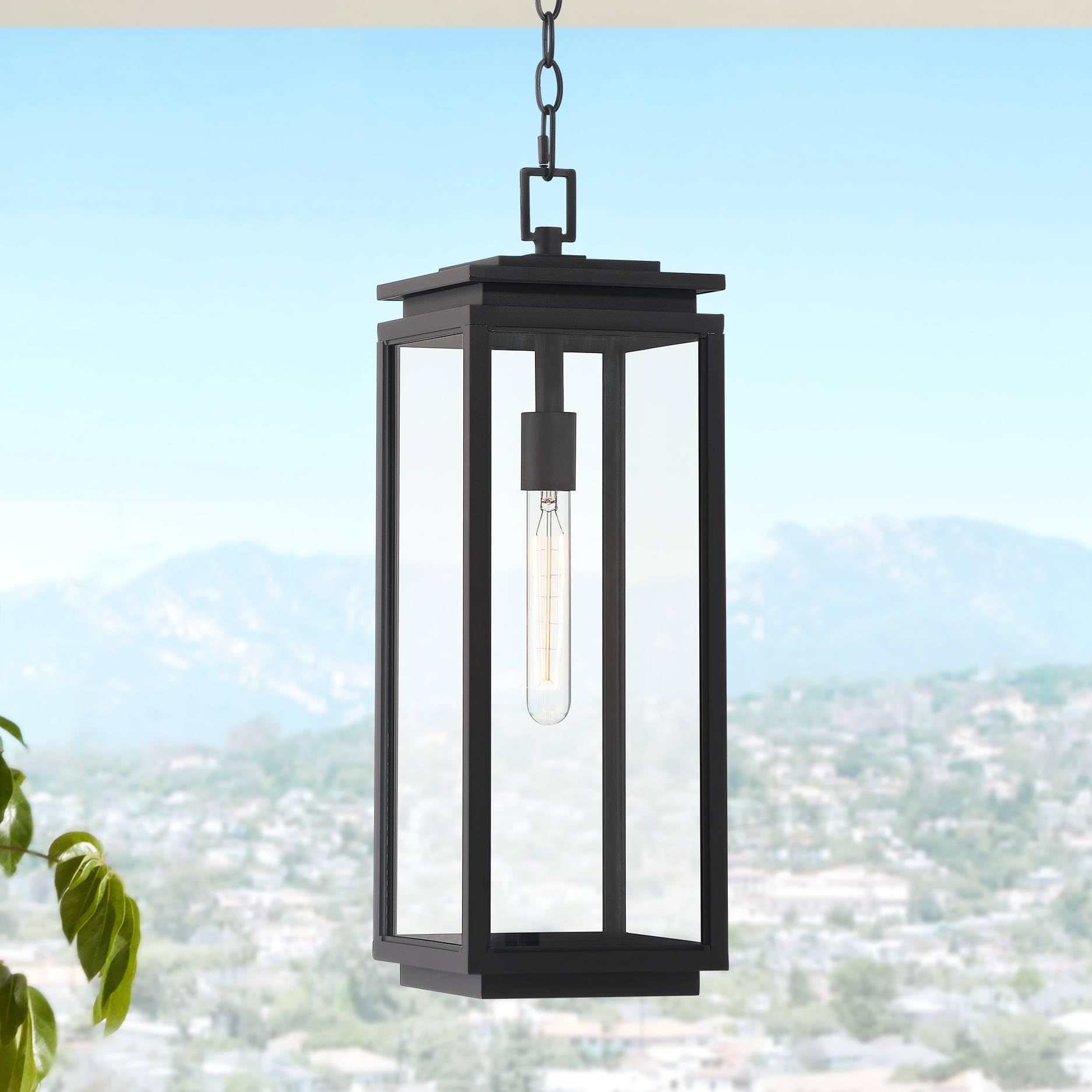 Possini Euro Design Atkins 21 1/2" High Modern Outdoor Pendant Light Fixture Ceiling Porch House Exterior Outside Lantern Hanging Edison Bulb Matte