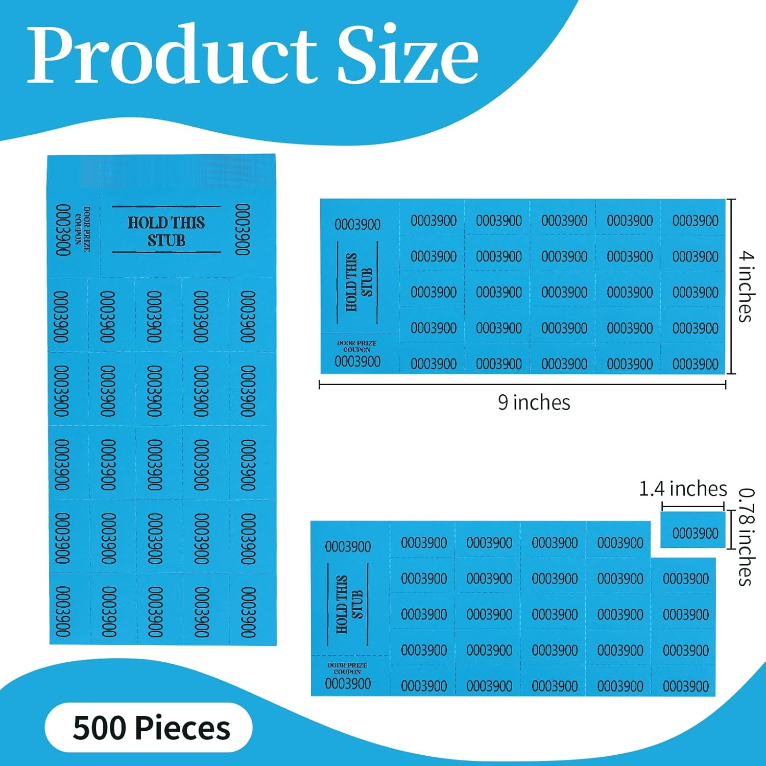 500 Pieces Auction Raffle Tickets Basket Tickets Raffle Tickets Sheets Basket Auction Ticket Blue 4"×9" for Chinese Door Prize Fundraiser Drink Carnival Penny Auctions Events-500 Numbers