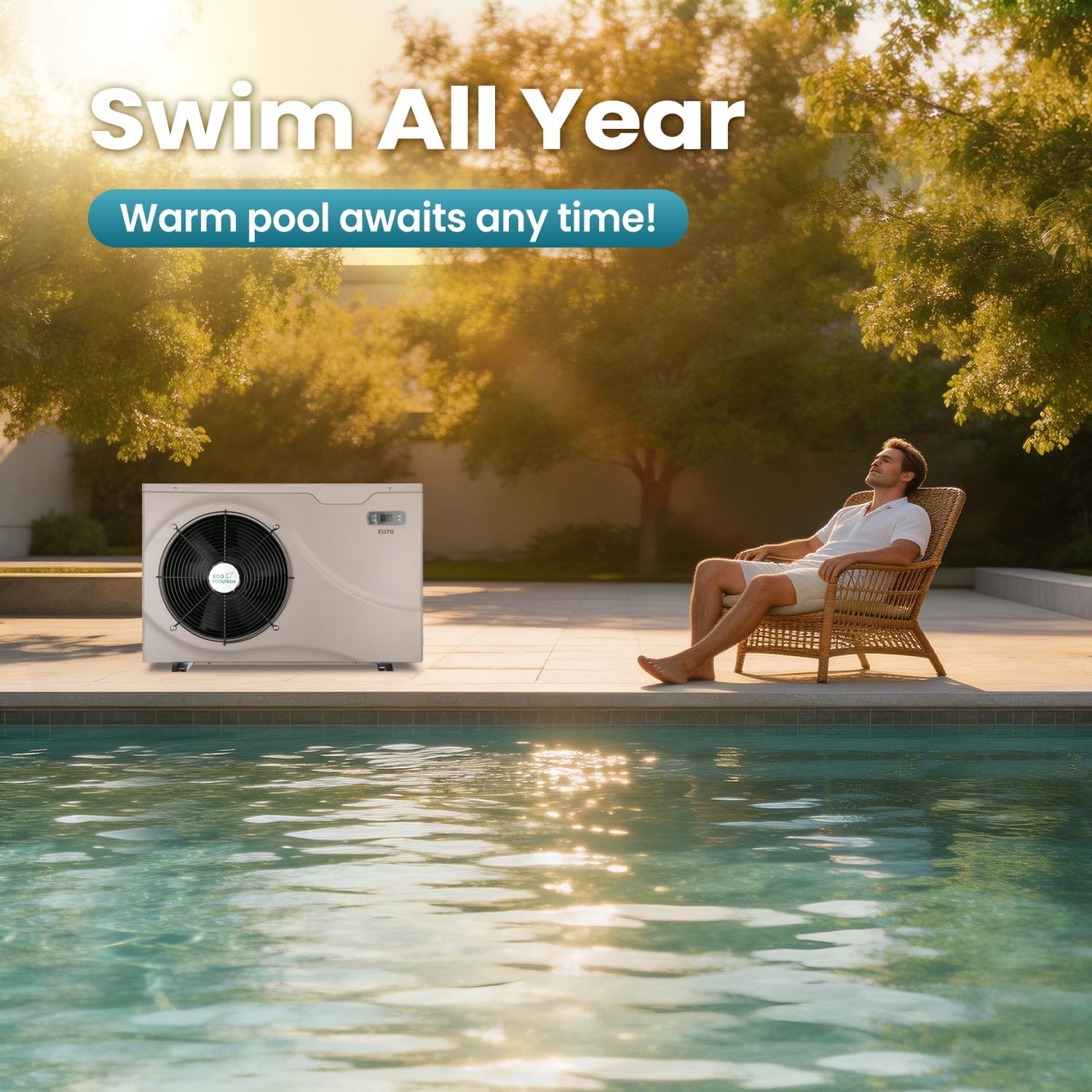 20000 Btu Above Ground Pool Heater, Swimming Pool Heat Pump, 6500 Gals Max, Fits 8/11/15 Foot Pools, Electric Heat Pump Pool Heaters, Pool Warmer