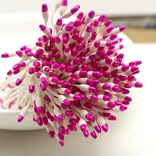 560 estambres de Flores Artificiales de Doble Color Hechos a Mano con pistilo de algodón para Bodas, Color Rosa Intenso