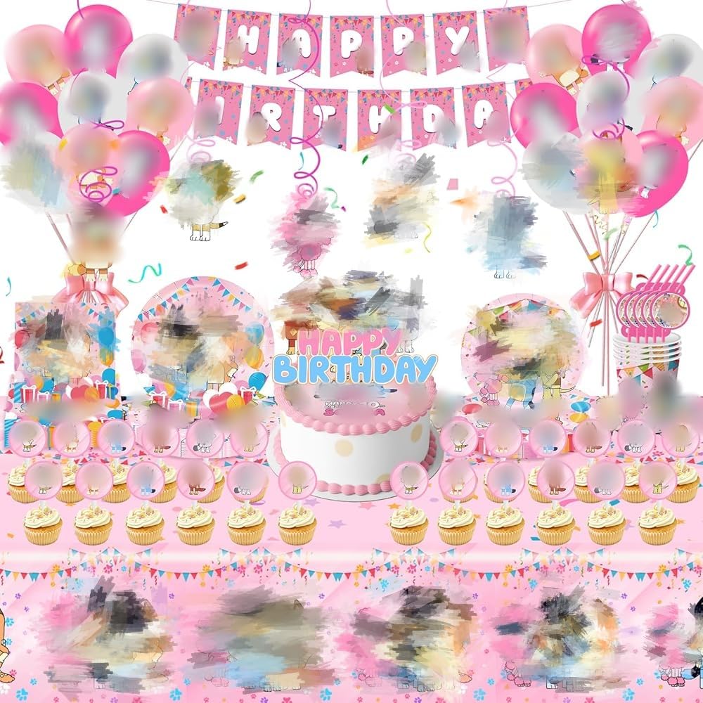 Birthday Party Decorations, 111PCS Party Tableware Set Party Supplies Balloons Character Birthday Decorations Cake Toppers Napkins Banner Plates Cup Tableware for Kids