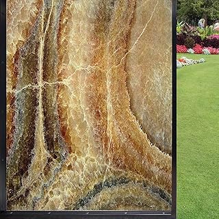 Marble Window Film Privacy Window,Onyx Stone Surface Pattern Banded Variety Differing Lines Image Print Window Film for Glass for Home Glass Door Kitchen,Brown Cinnamon 24