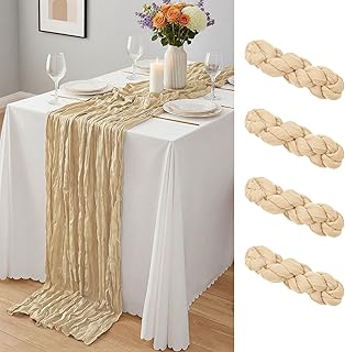 4 Pack Beige Cheesecloth Table Runner 10Ft, Gauze Table Runners 21.5 x 120 inch,Semi Sheer Cheese Cloth Fabric Runner Bulk for Wedding,Party,Baby Shower,Bridal Shower