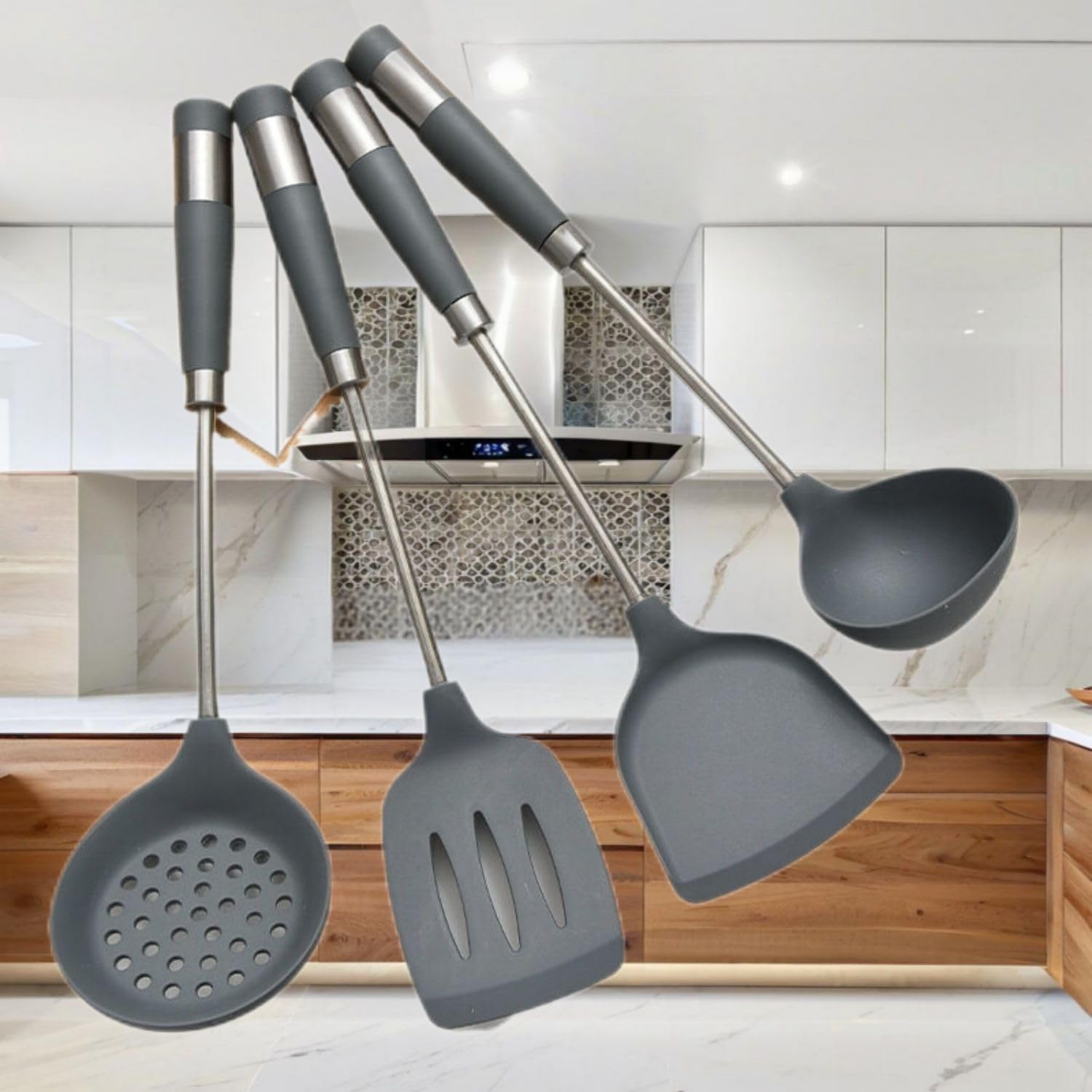 厨房 Kitchen Gadgets, Cook Accessories 用品304不锈钢硅胶厨具4件套耐高温不粘锅硅胶锅铲厨具套装 KCookware Accessories - 994