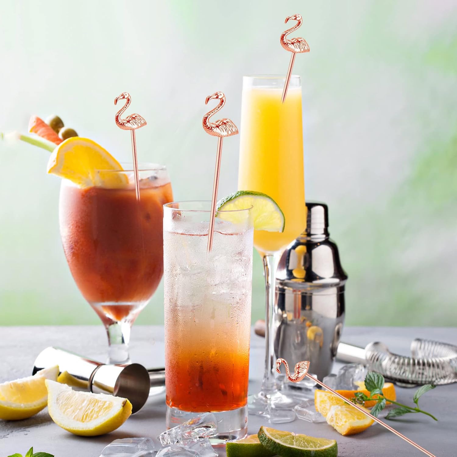 4 Pcs Flamingo Cocktail Stirrers Swizzle Sticks Stainless Steel 7.28" Coffee Stir Sticks with Decor Top for Mixing Cocktail, Hot Cocoa, Creamer, Rose Gold image 4