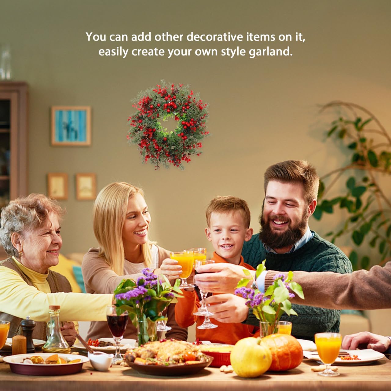 Angoily Christmas Wreaths for Front Door Wreath Christmas Door Decoration Red Berry Plastic Xmas Garland Pendant for Indoor Outdoor Holiday Front Door Hanging - Image 4