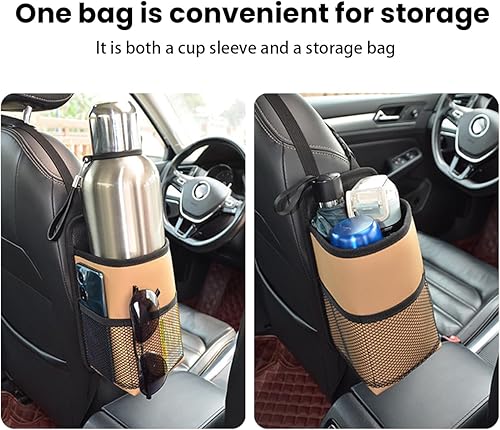 Miniatura 6 de BESULEN Bolsa para botella de agua para automóvil, soporte para vasos automático, organizador lateral de asiento colgante con correa ajustable,