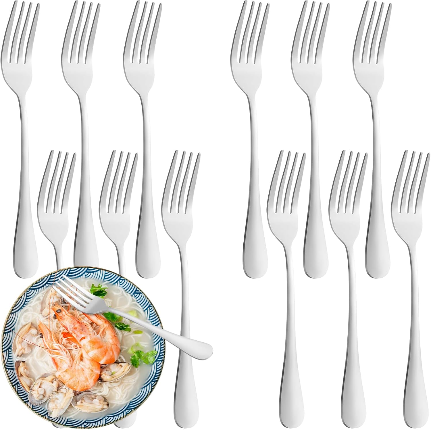 12 Piece Dinner Forks Set, Food-Grade Stainless Steel Forks Silverware, Cutlery Fork, Dessert Fork, Metal Forks for Home, Kitchen or Restaurant, Mirror Polished, Dishwasher Safe - 7.5 Inch