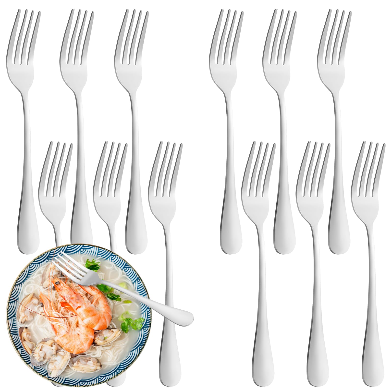 Photo 1 of Dinner Forks Set, Food-Grade Stainless Steel Forks Silverware, Cutlery Fork, Dessert Fork, Metal Forks for Home, Kitchen or Restaurant, Mirror Polished, Dishwasher Safe - 7.5 Inch