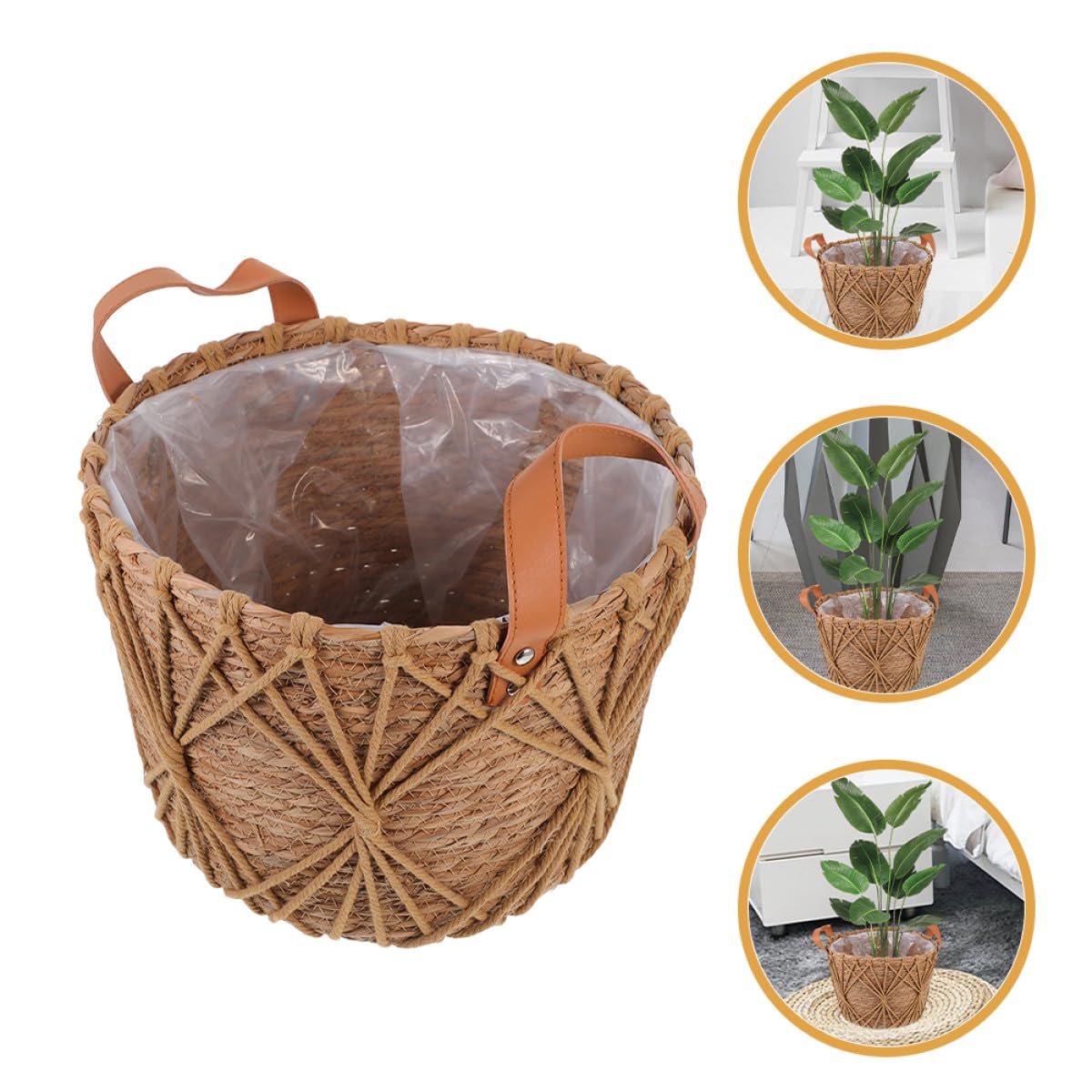 TOYANDONA Handgeflochtener Blumenkorb mit Henkel aus Stroh und Polyester