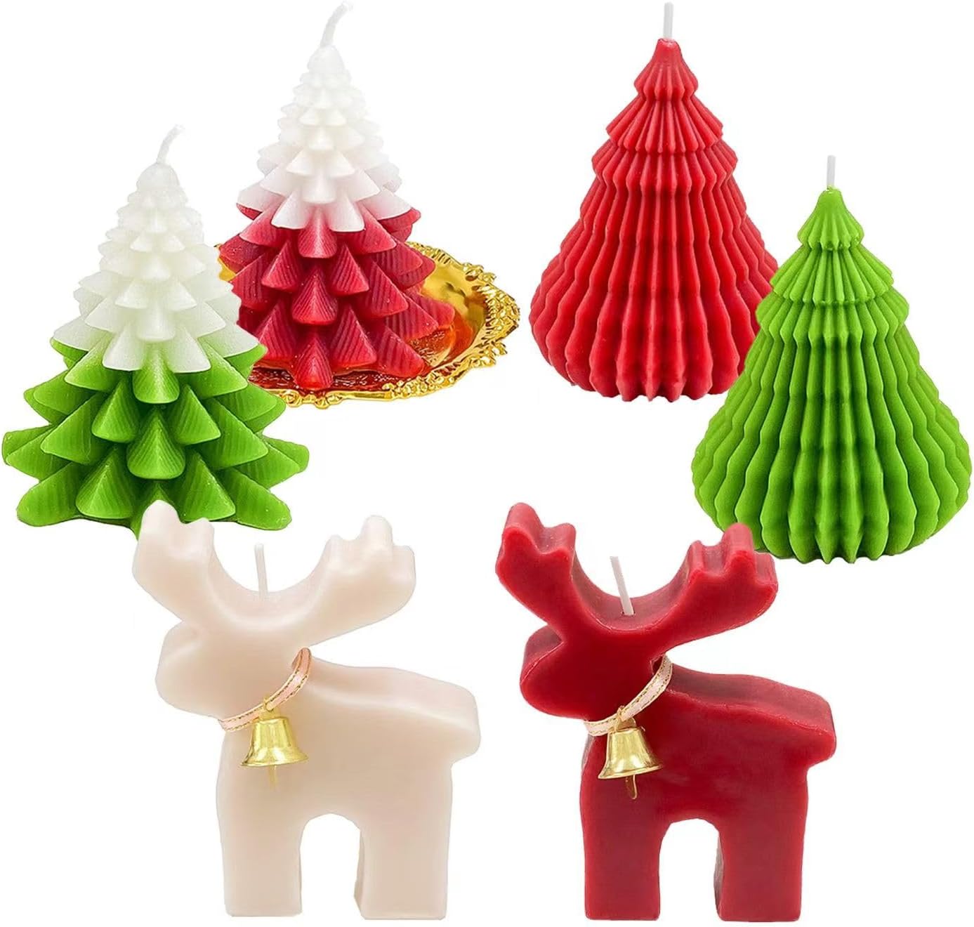 MTLEE 3 Pcs Christmas Tree Shape Candle Set Wax Realistic