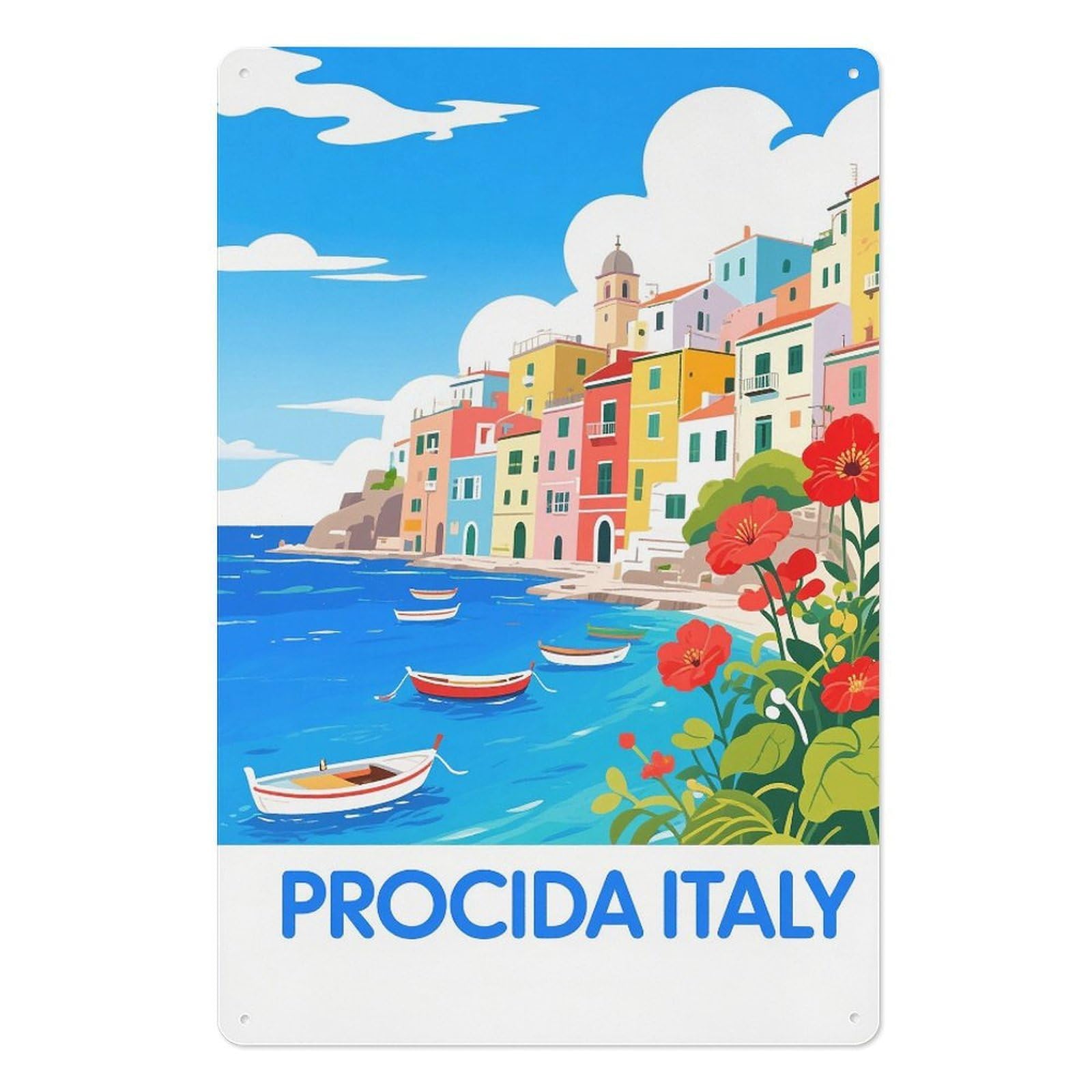 Procida Italy Retro Design Tin Paintings Vintage Tin Sign 08x12inch(20x30cm) Wall Art for Home Office Bedroom Living Room Cafes Wall Decor