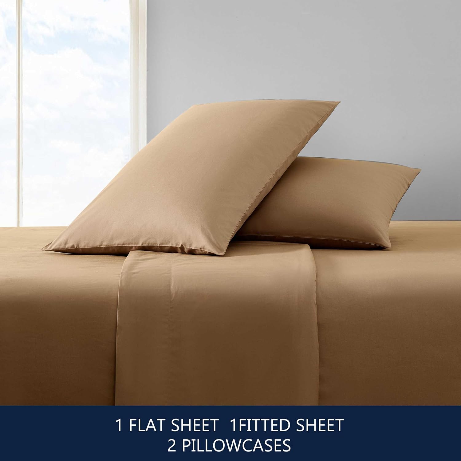 Nautica - Twin Bed Sheets, Lightweight Cotton Percale Bedding Set with Matching Pillowcase, Crisp & Cool, Dorm Essentials, Oeko-Tex Certified (Bayview Solid Brown)