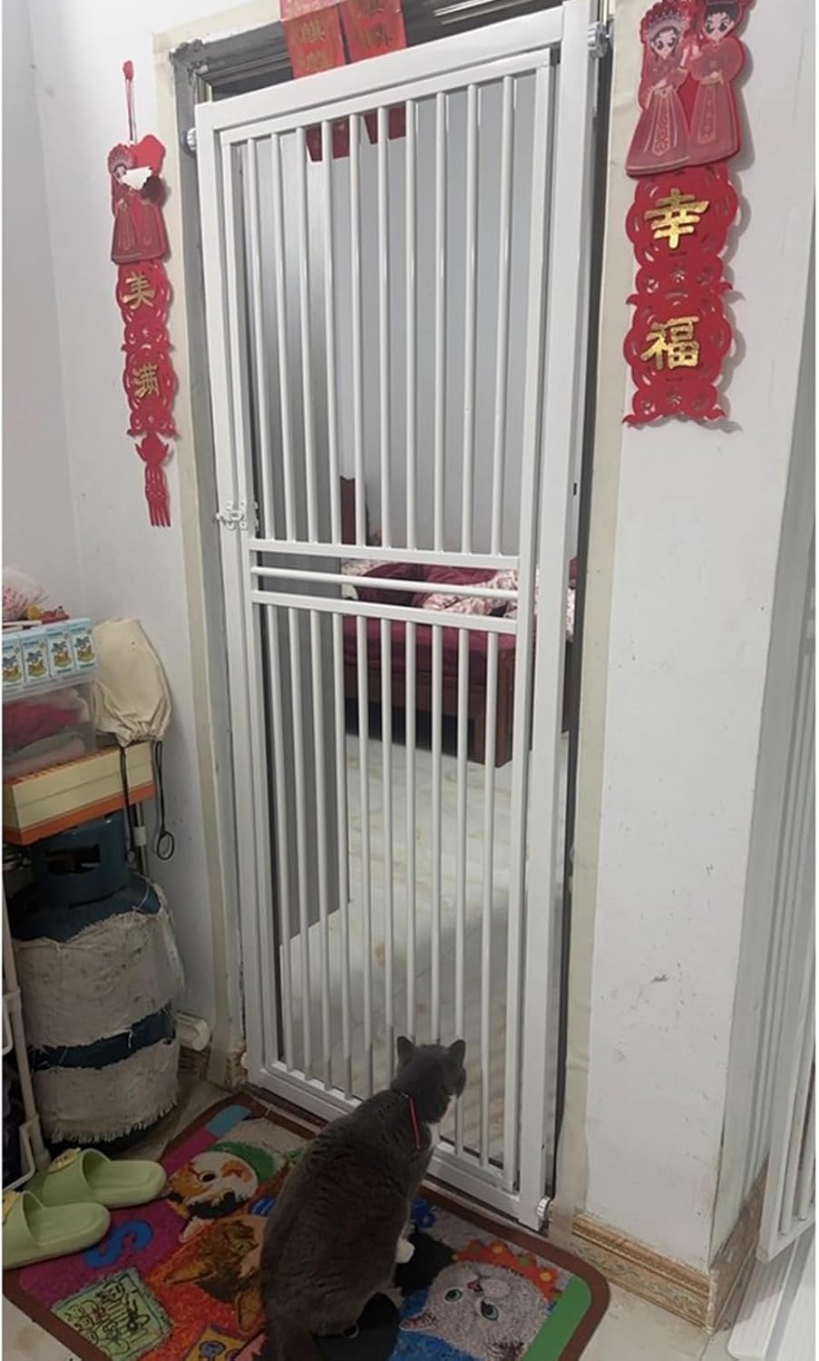 Ultra Narrow Spacing Cat Gate for Escape Proof, Lockable Extra Tall Pet Barrier for Kitchen/Doorways/Bedroom, Keeping Pets Away from Hazards(150x140cm/59x55in)