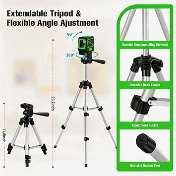 Laser Level with Tripod, 100Ft Green Cross Line Rotary Laser Tool