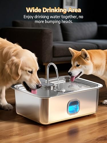 Miniatura 5 de Fuente de agua para perros de 4.2 galones para perros grandes, fuente de agua grande de acero inoxidable de 16 litros con bandeja para beber más
