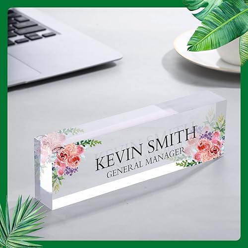 Miniatura 5 de Marsui 4 placas de identificación de acrílico para oficina, placa de identificación personalizada en blanco, bloque de vidrio acrílico transparente