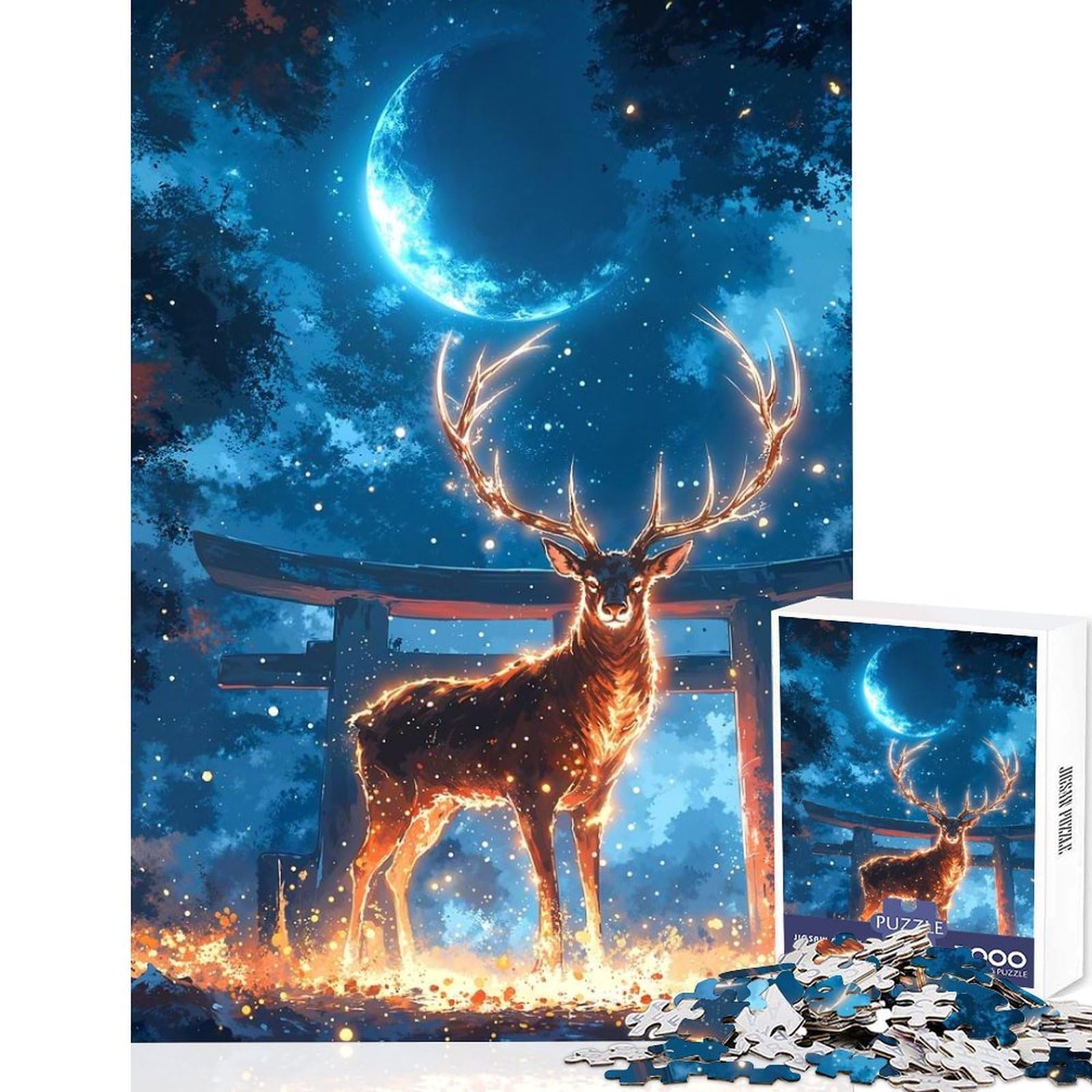 Magical Deer in Forest Jigsaw Puzzle 1000 Piece Focus Boost Fun High Accuracy Cutting Craft Calming Mental Break Activity 38x52cm