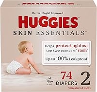 Huggies Skin Essentials Size 2 Diapers 74 Count (12-18 lbs) - Rash Protection, Leakproof, Sensitive Skin Safe