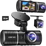 Amazon product image of Dash Cam Front and Rear, 1296P Dash Camera for Cars, 3 Channel Car Camera Front Rear and Inside with 32GB Card, Loop Recording, Night Vision, HDR, 24Hr Parking, G-Sensor