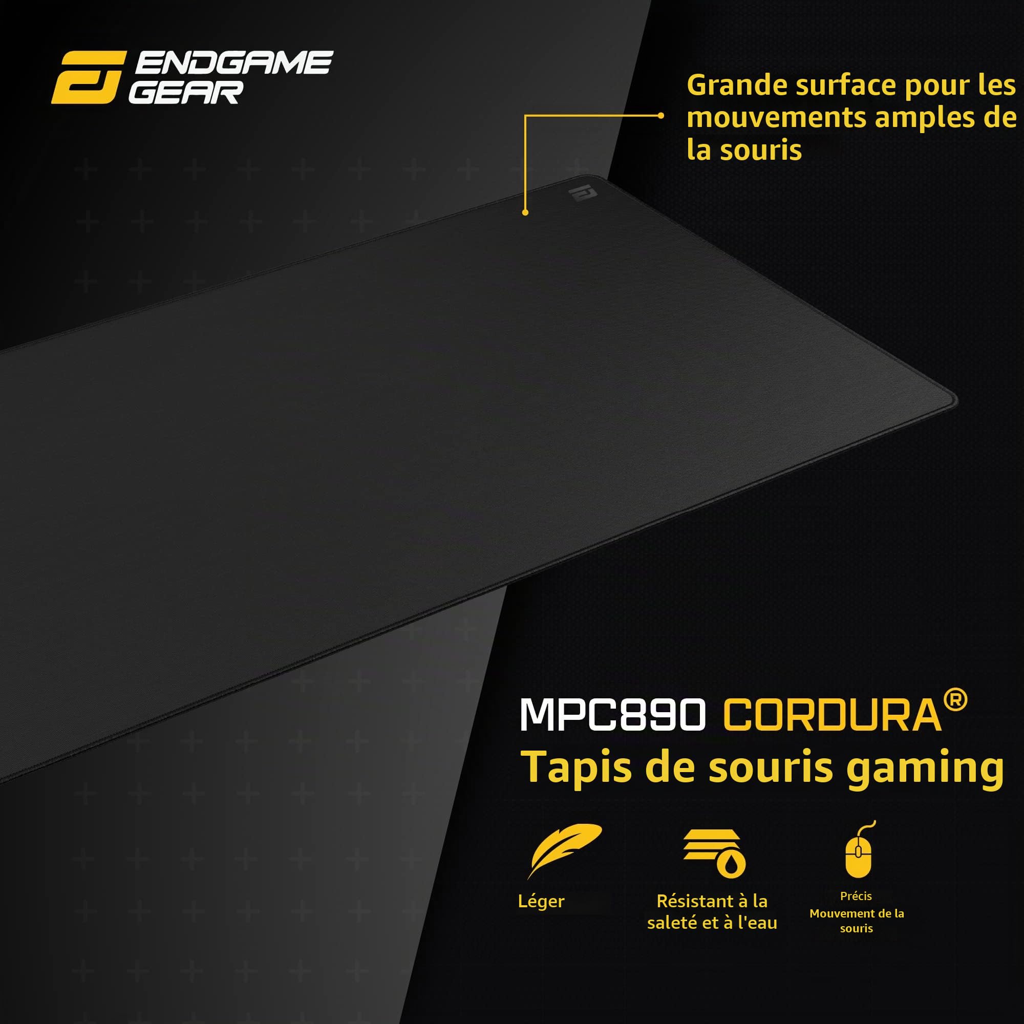 ENDGAME GEAR MPC890 Cordura® Tapis de Souris de Gaming pour Pc – XL - 89 x 45 cm - Tapis Ordinateur- sous-Main de Bureau - Tissu Cordura® - Base en Gomme - Antidérapant- Stealth Edition – Noir