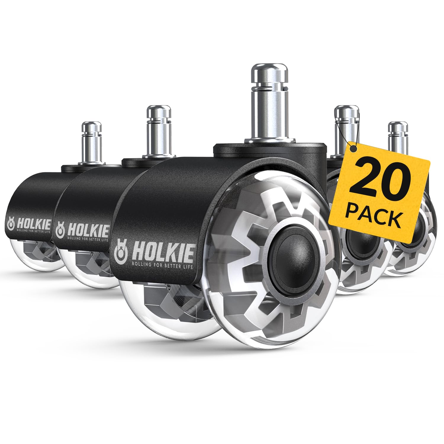 HOLKIE Bürostuhl Rollen 20er Set - Hartbodenrollen für Parkett & Laminat - 11mm Gummi Leise Doppelrollen aus Gummi - Bodenschonend ohne Unterlegmatte - Grau Leises & Sanftes Gleiten