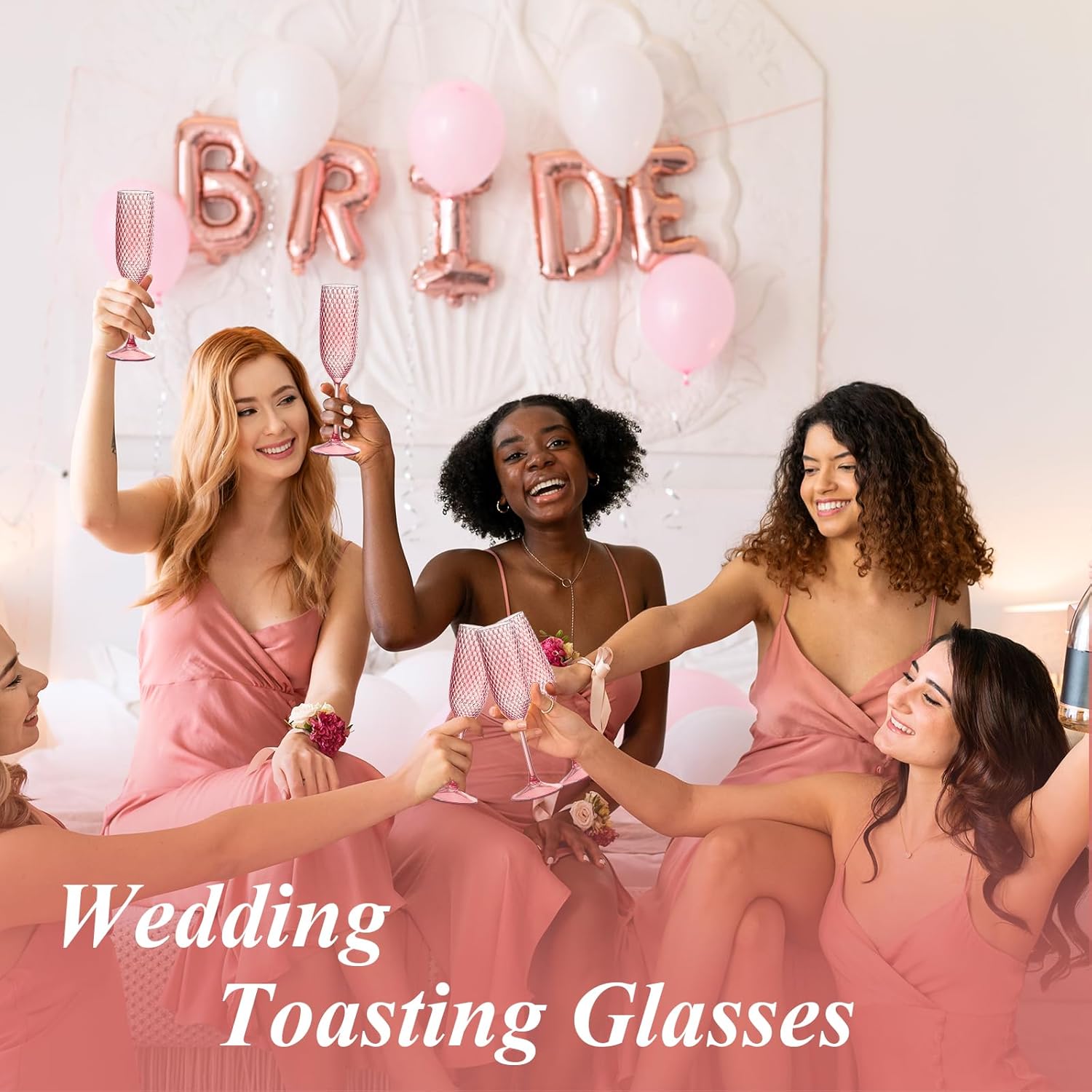 Plastic Champagne Flutes Champagne Glasses Unbreakable Wedding Toasting Glasses Reusable Diamond Wine Glasses Crystal Clear Party Wine Cups Vintage Drinking Glasses 5.5 OZ for Wedding (24, Pink) - Image 5