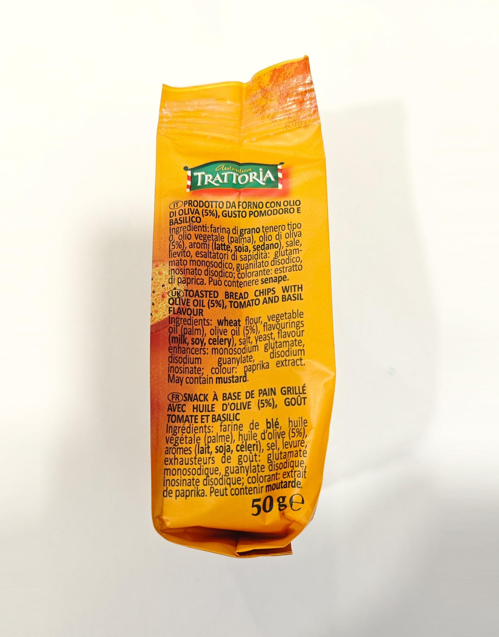 Autentica Trattoria Bruschetti Crostini al gusto di Pomodoro e Basilico San Carlo, Scatola con 10 confezioni da 50g