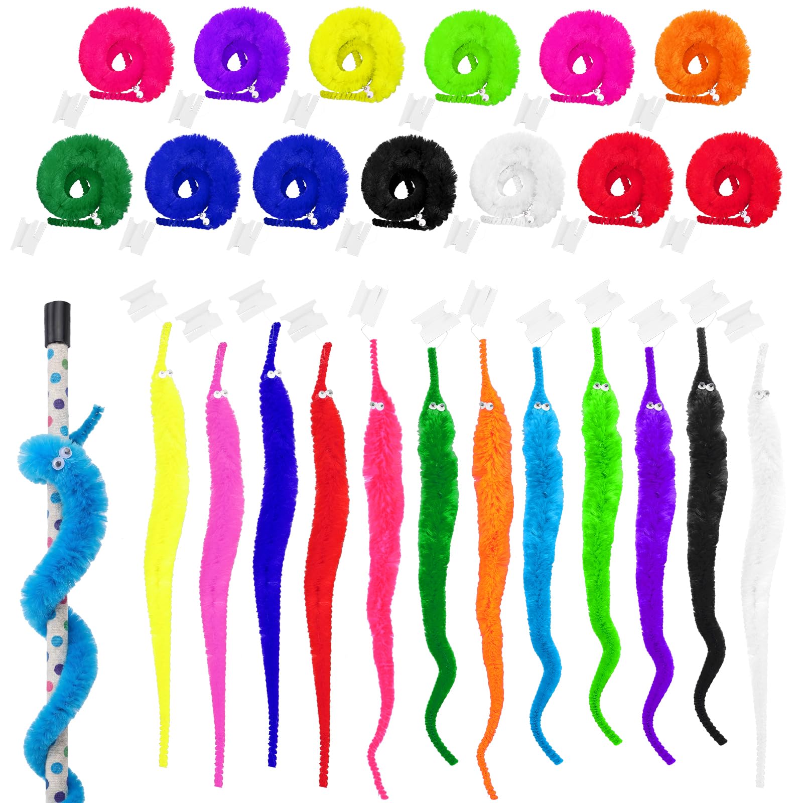 24Pcs Magic Worms, Wiggly Twisty Fuzzy Worms on a String Magic Worm for Party Supplies