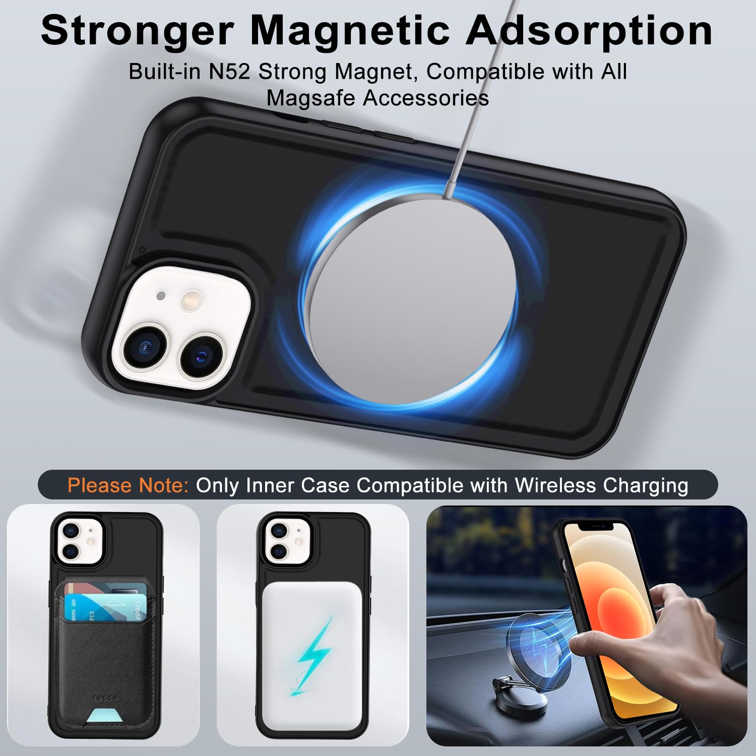 XTCASE Magnétique Coque pour iPhone 12/12 Pro Compatible avec MagSafe, 2 in 1 Housse en Cuir PU Premium Amovible Protection Etui à Rabat Fentes Carte Pochette de Portefeuille Antichoc, Noir