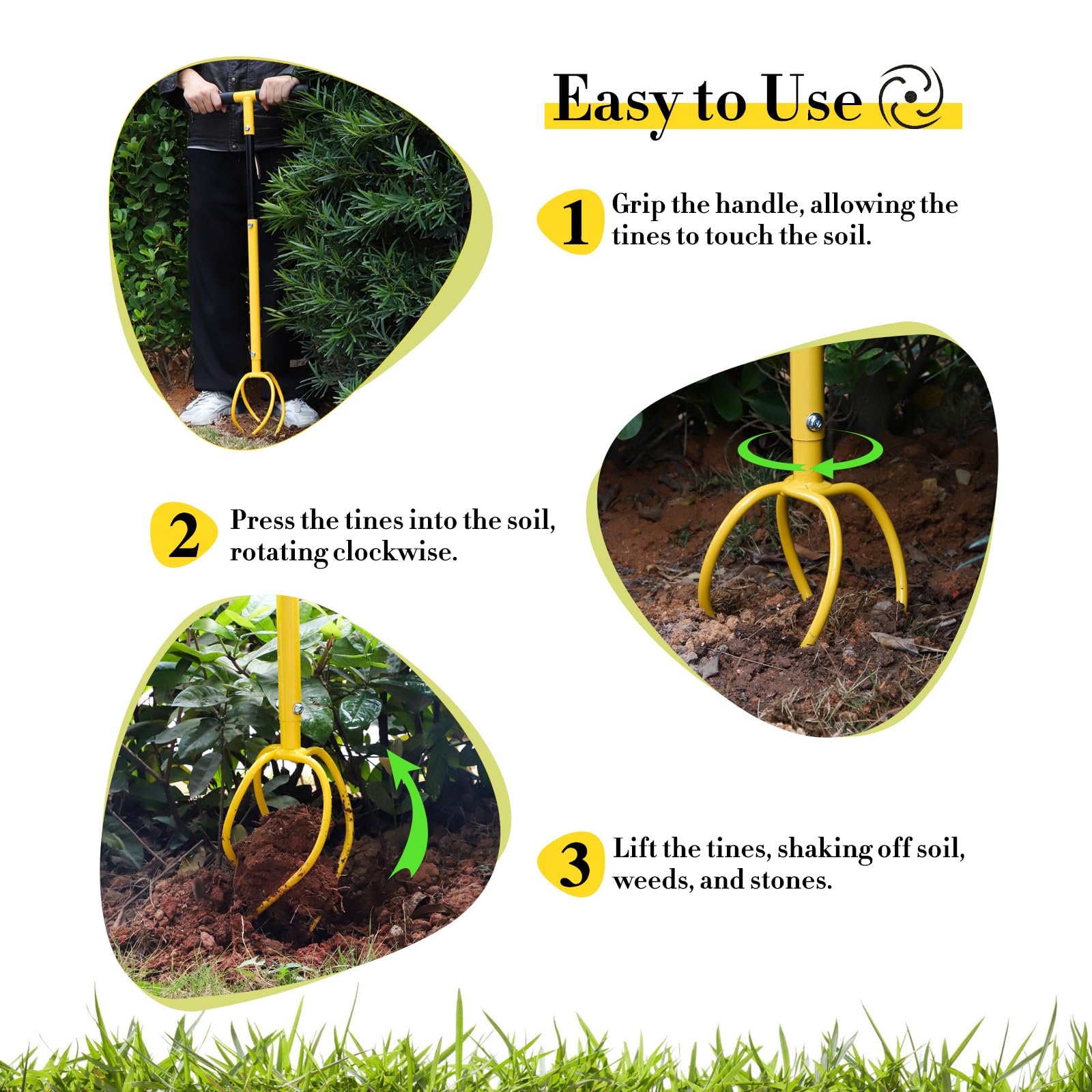 SWAWIS Manuel Twist Tiller Griffe de Jardin, Cultivateur de Griff Amovible avec Manche, Réglable en Hauteur