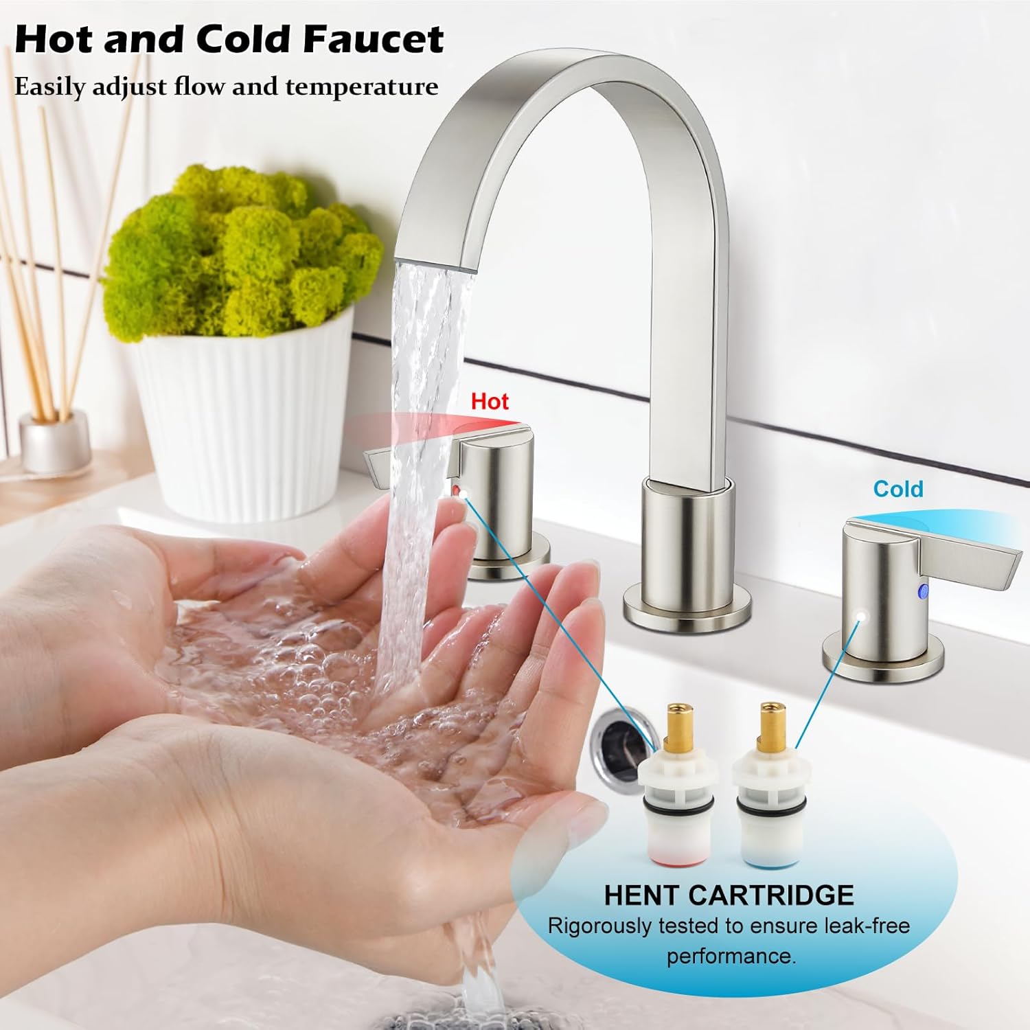 Midanya Brushed Nickel Morden Widespread Bathroom Faucet 3 Holes 2 Handles 8 Inch Vanity Faucet with Brushed Nickel Wet Bar Sink Faucet Single Handle Bathroom Kitchen Farmhouse RV Faucet 1 Hole