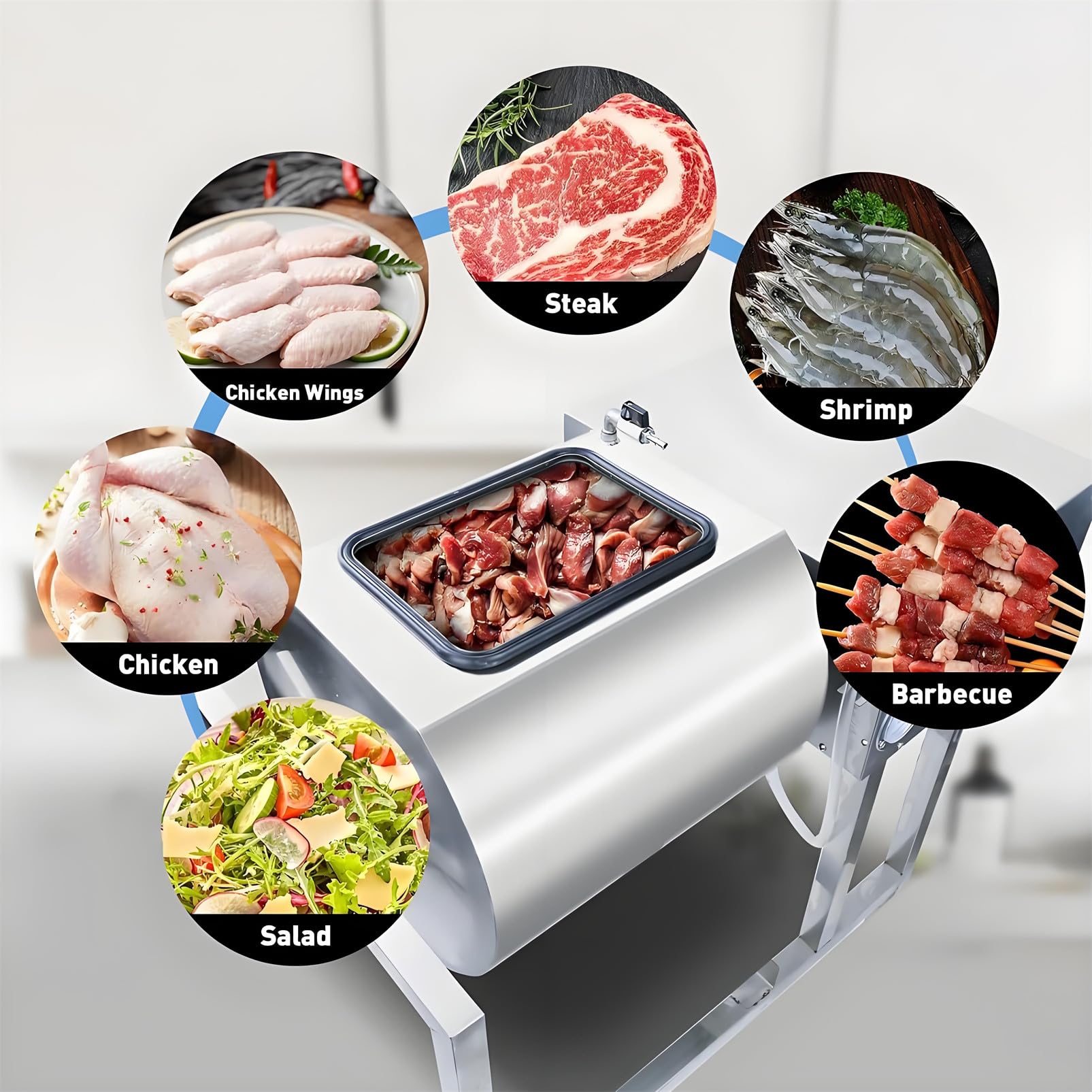 Vaso de vacío comercial, máquina de marinar automática con control de 3 velocidades y temporizador, ideal para aves de corral, mariscos y verduras