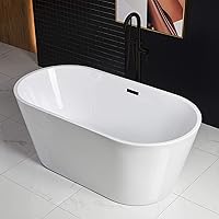 WOODBRIDGE 59" Acrylic Freestanding Soaking Bathtub in White with Matte Black Drain - Contemporary Luxury Tub B0014-MB